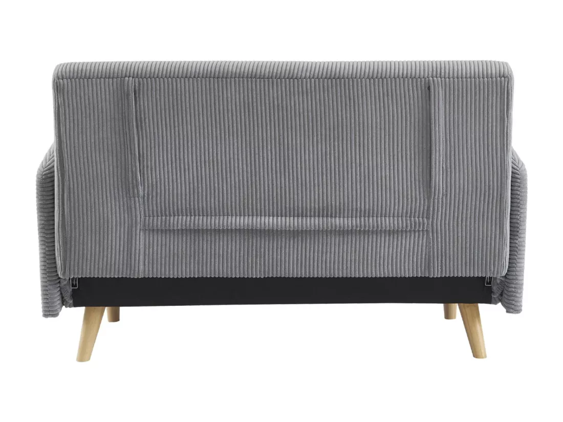 Canapé convertible en velours côtelé - Panam - 2 places scandinave. pieds bois. gris clair. banquette. dossier inclinable
