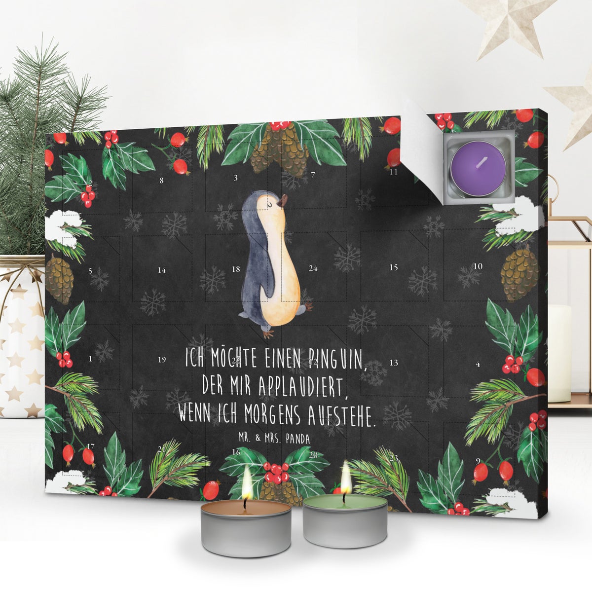 Mr. & Mrs. Panda Geurkaars Adventskalender Pinguïn Marching - Zwart