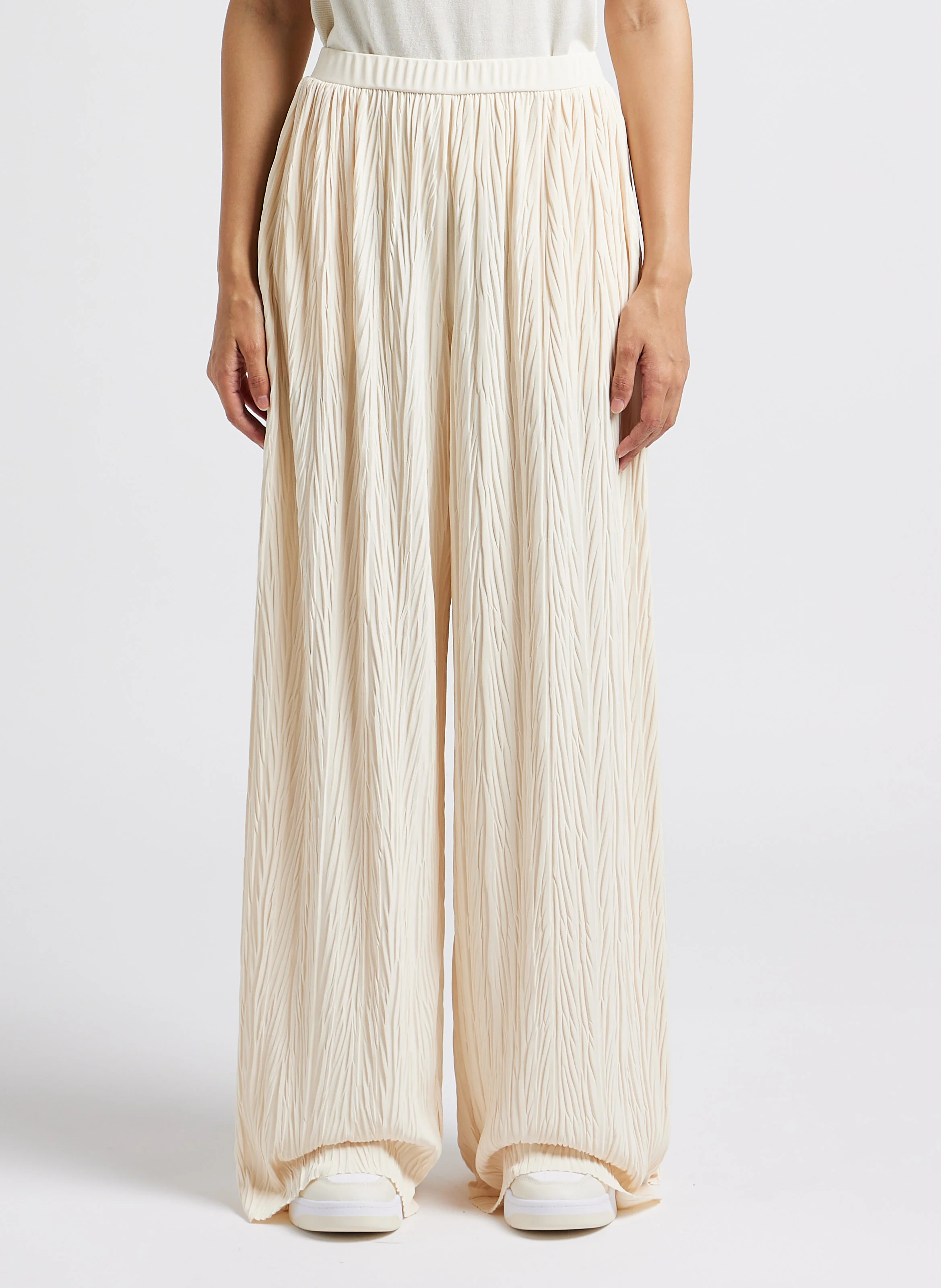 ALFONSA - Pantalon large texturé taille haute | Blanc