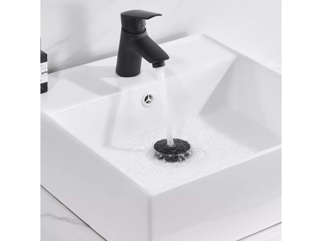 Auralum max Bonde de Lavabo avec Trop Plein,Bonde de Lavabo Pop Up Valve,Bonde de Lavabo avec Panier à Crépine pour Salle de Bain,Noir