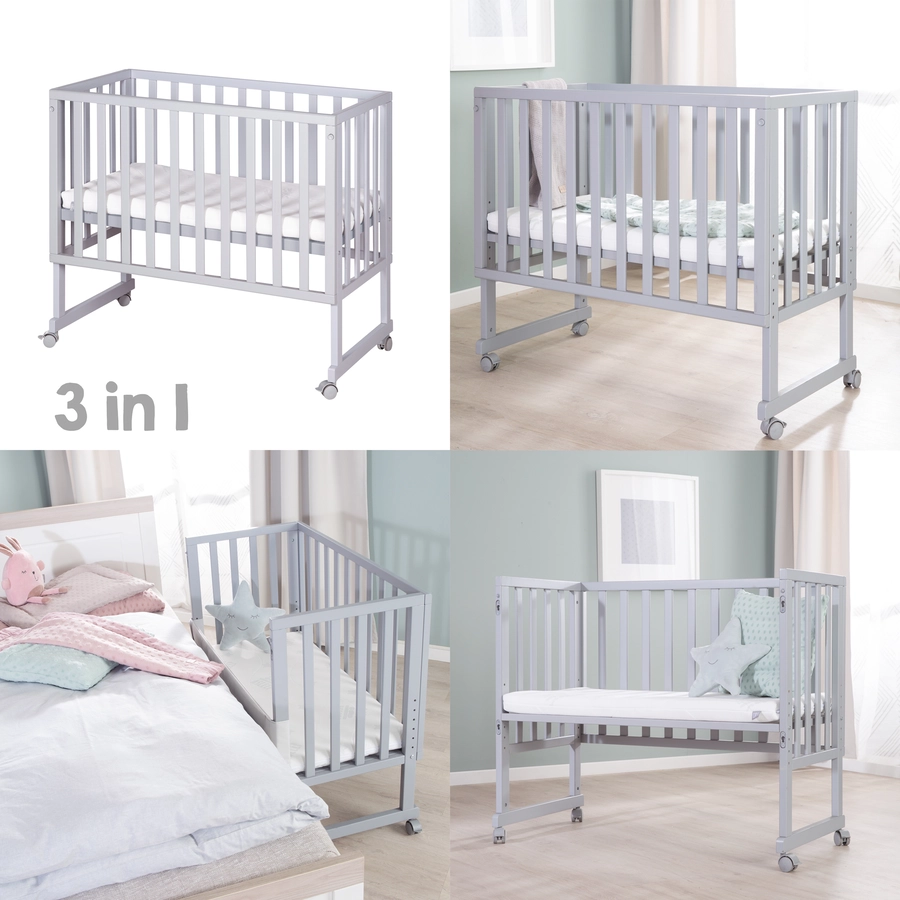 roba Stuben- und Beistellbett safe asleep® 3 in 1 taupe + Matratze