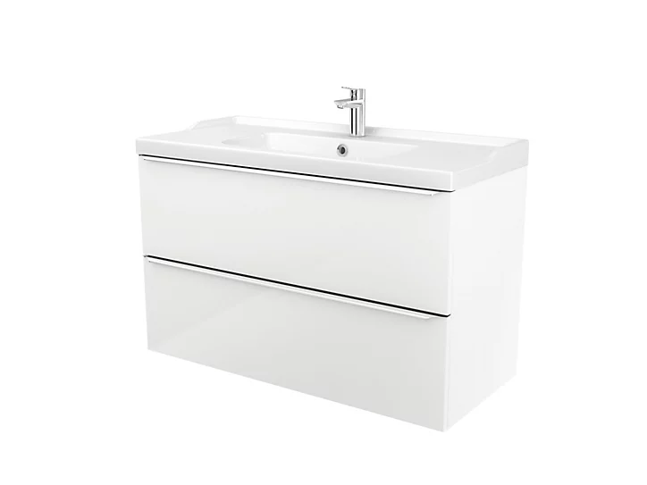 Meuble sous vasque à suspendre GoodHome Imandra blanc 100 cm + plan vasque Lana