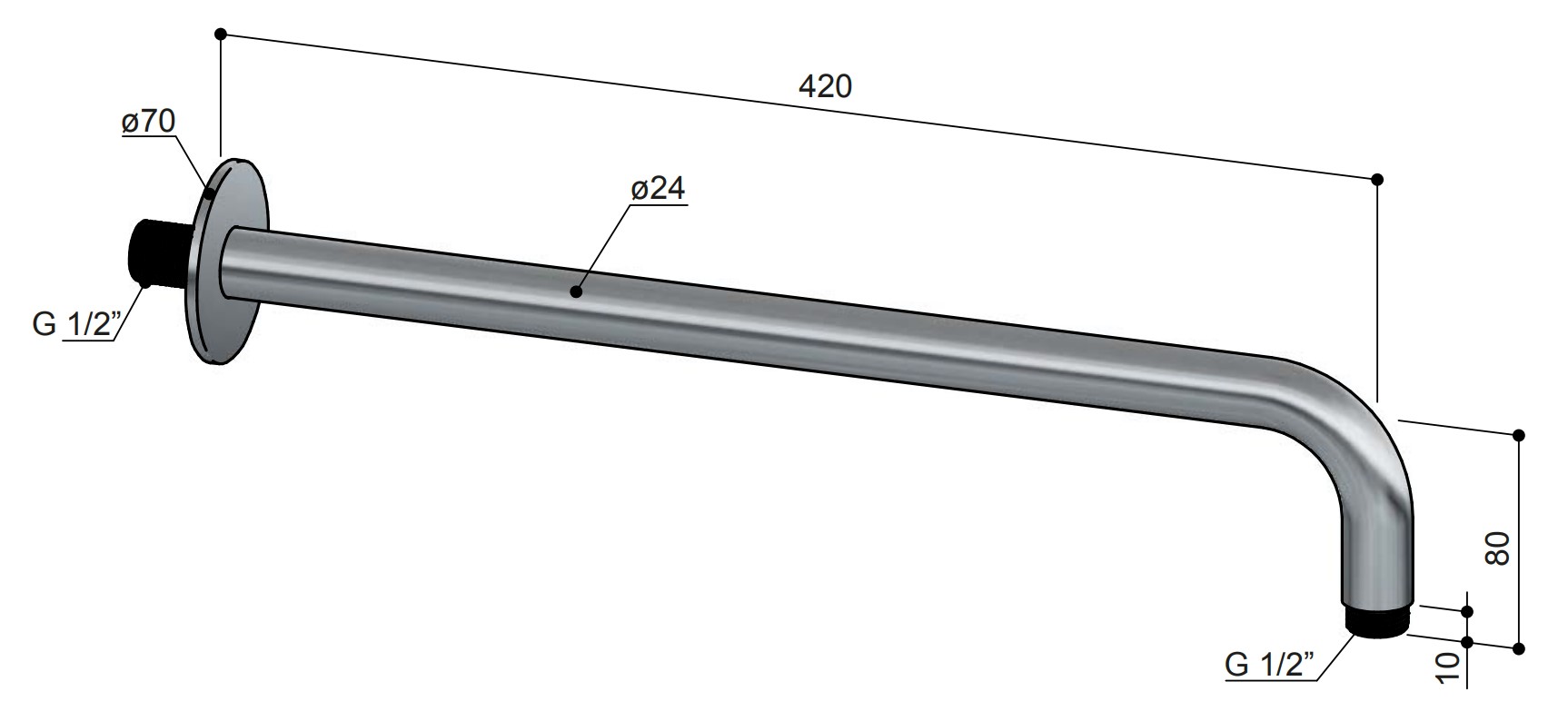 Hotbath ACE wandarm 42cm zwart gepolijst PVD
