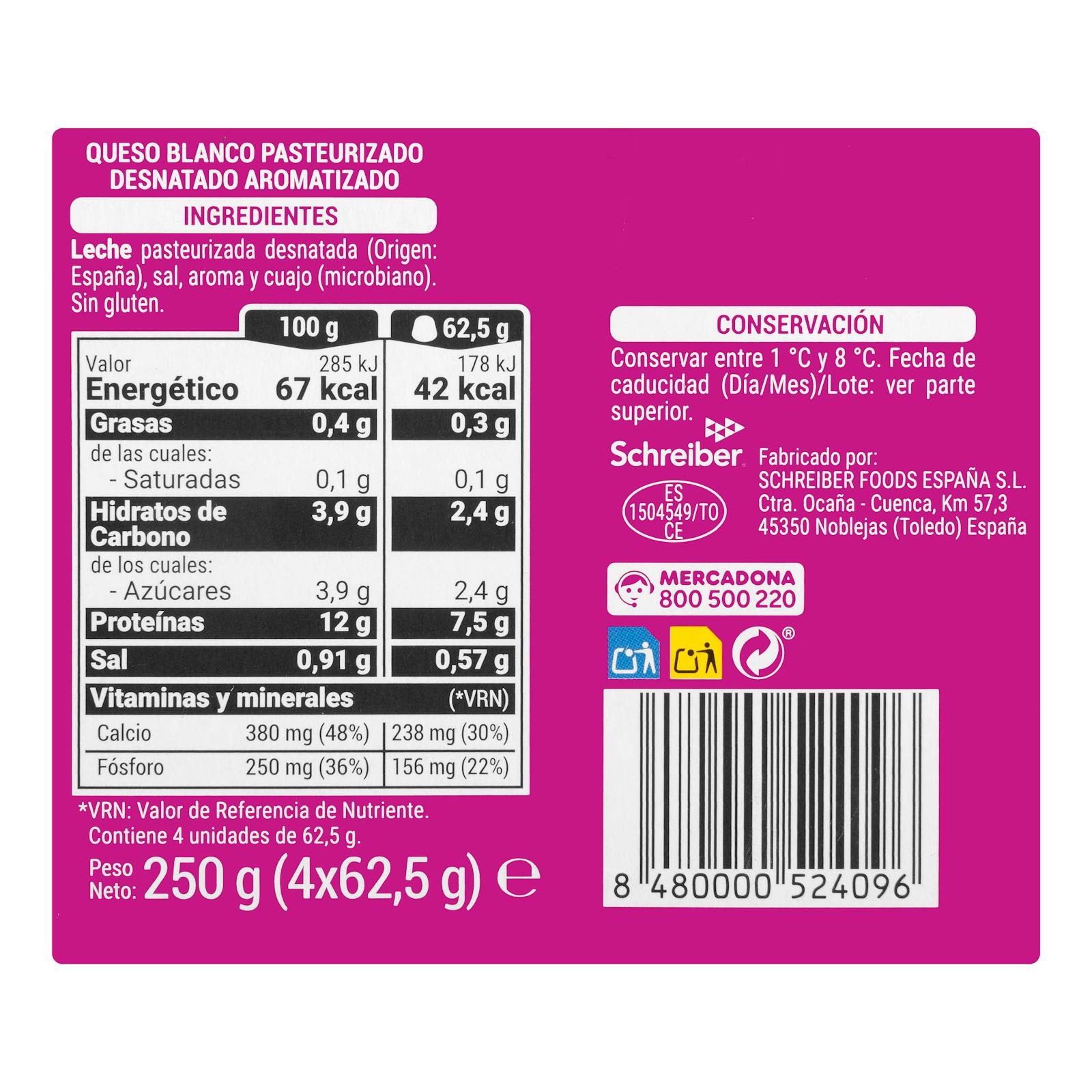 Fromage Burgos frais écrémé Hacendado 0% mg