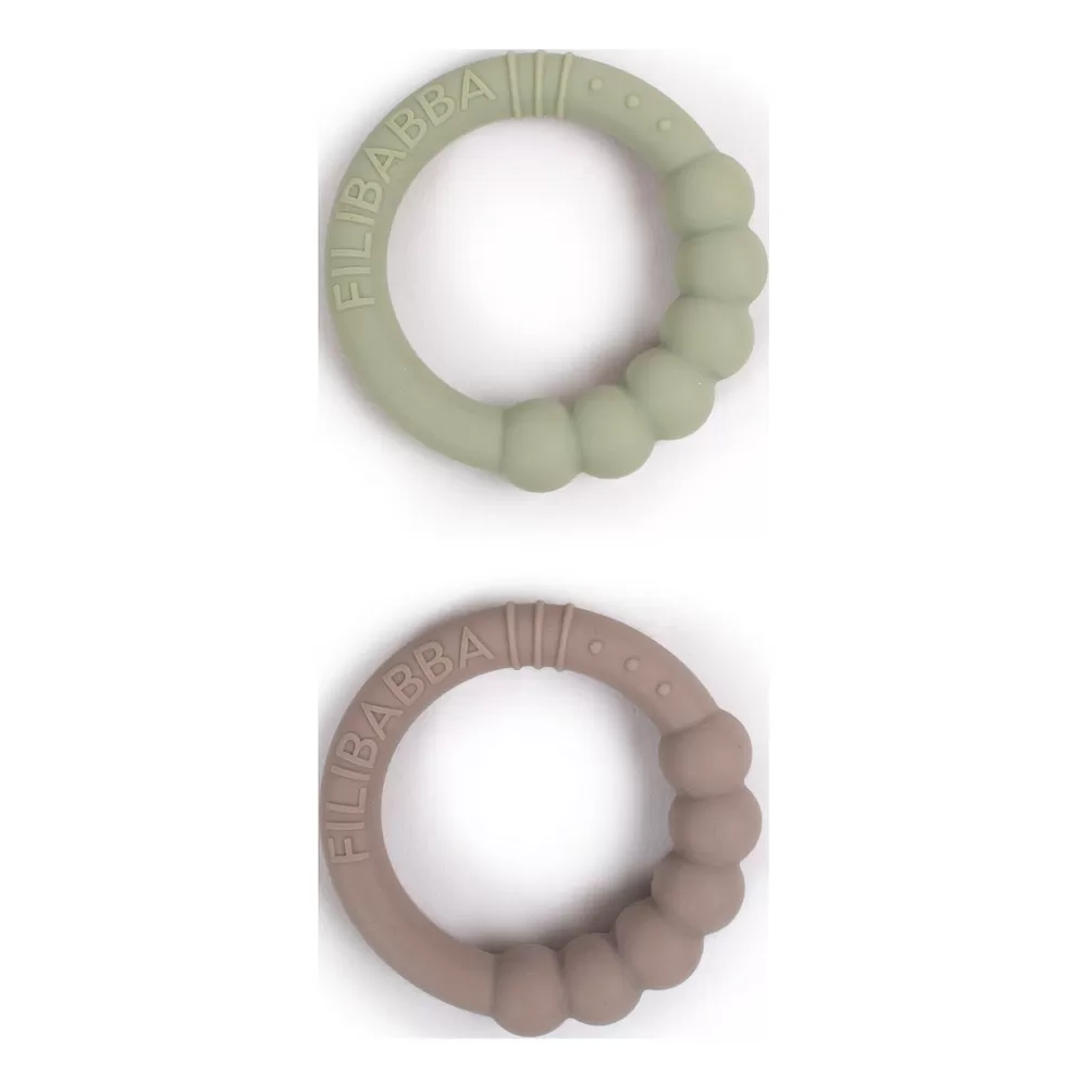 Filibabba Bidering i silikone 2-pak - Warm Grey   Oil Green