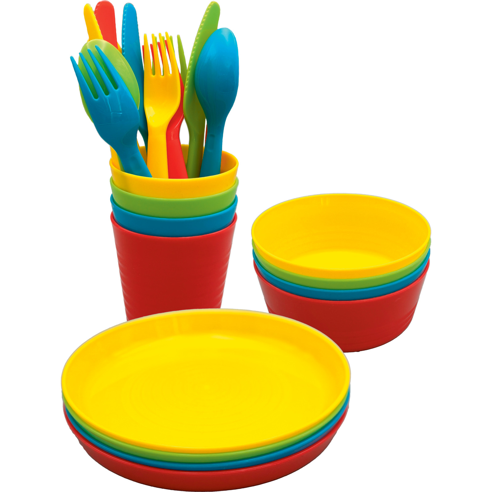 Mehrweggeschirr bunt, 24-teilig