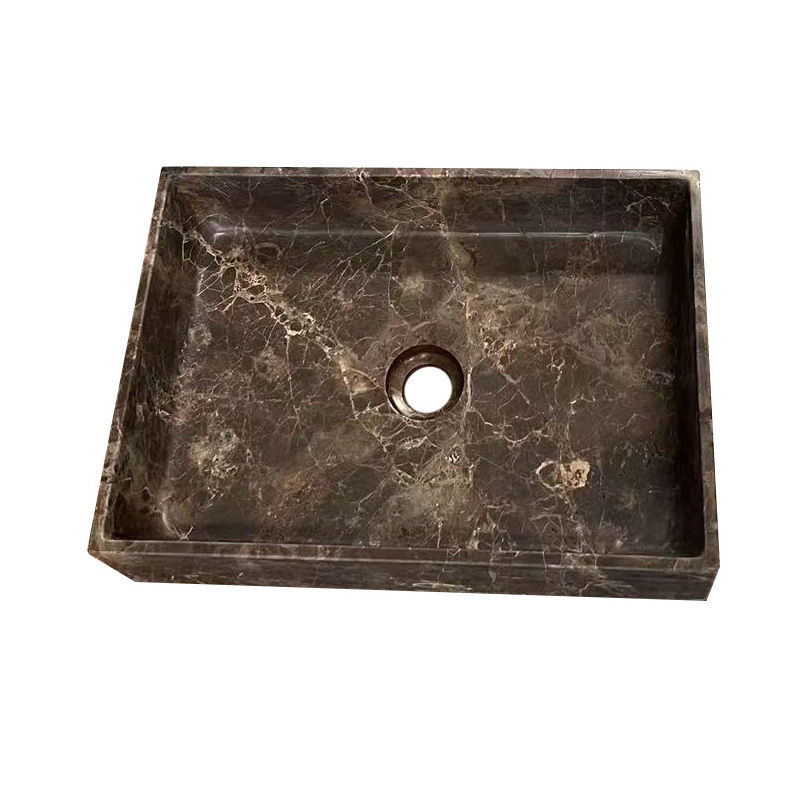 Saniclear Dark Emperador marmer waskom rechthoekig 50x35cm