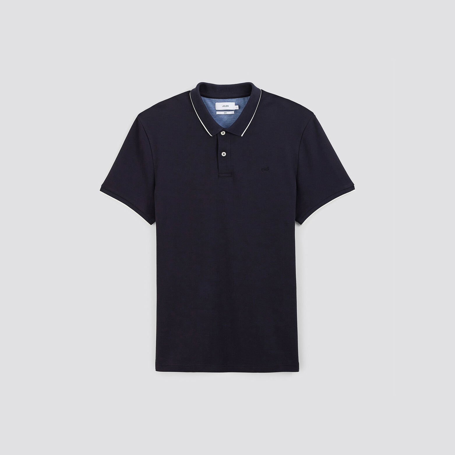 Polo manches courtes uni coton piqué Bleu foncé