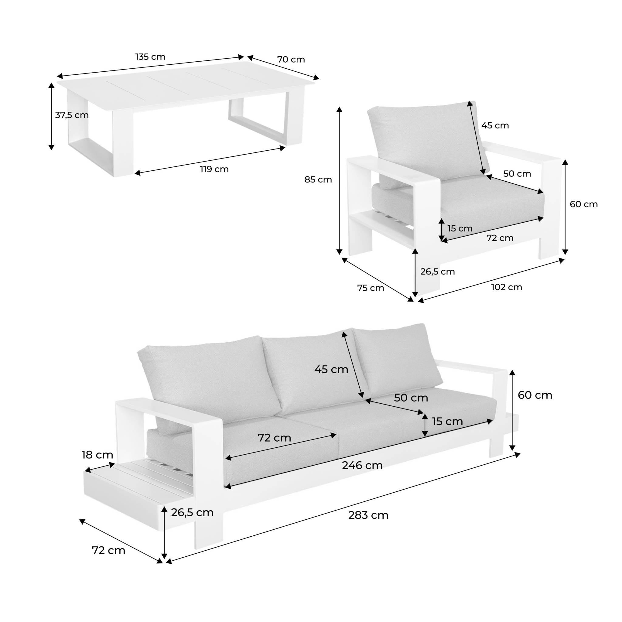sweeek - Loungeset 5 zitplaatsen aluminium