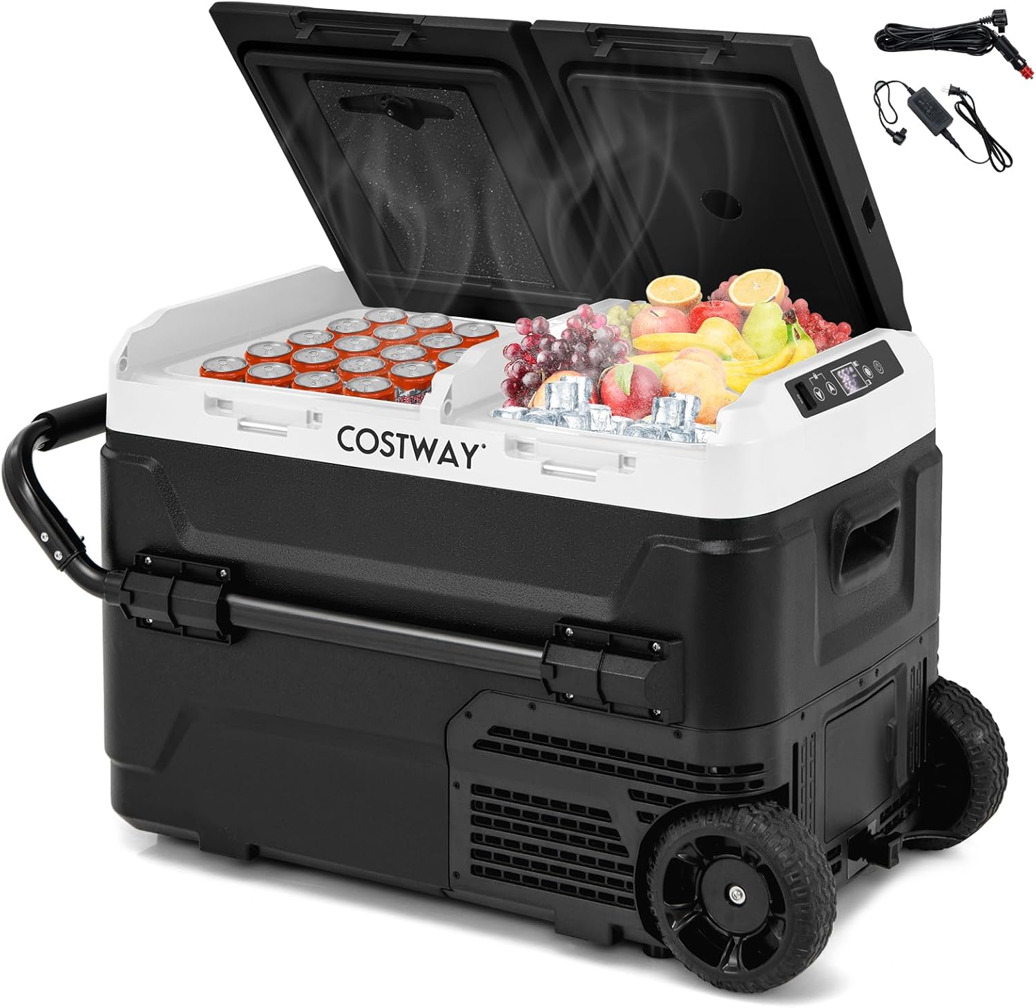COSTWAY Kompressor Kühlbox 40L, elektrische Kühlbox mit 2 Kühlzonen, -20℃~20℃, USB Ladenanschluss, LED Anzeige, Mini Kühlschrank AC/DC für Autos, Büros Camping und Wohnheim, 45dB