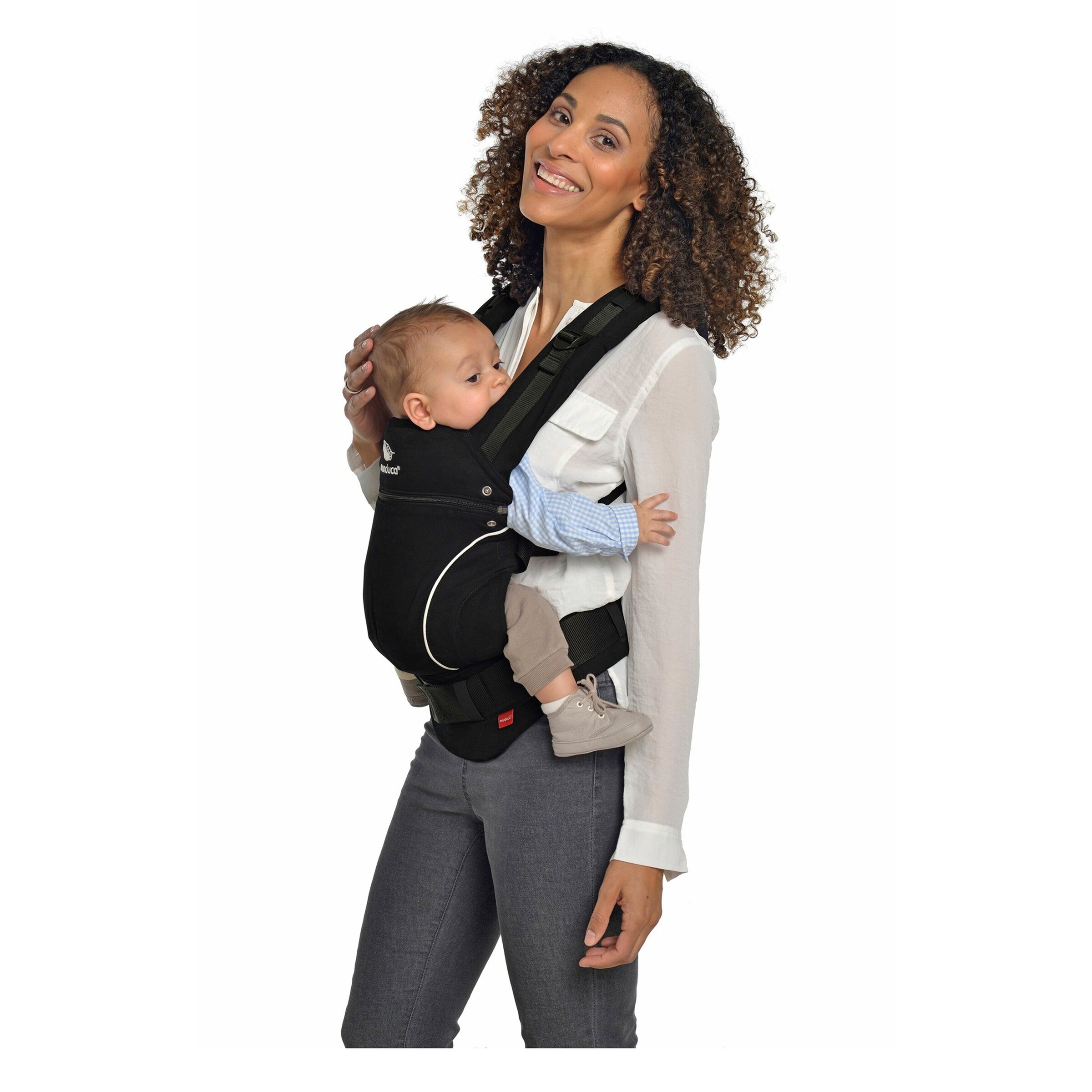 manduca® - FIRST Pure Cotton Babytrage, 3 Tragepositionen night black