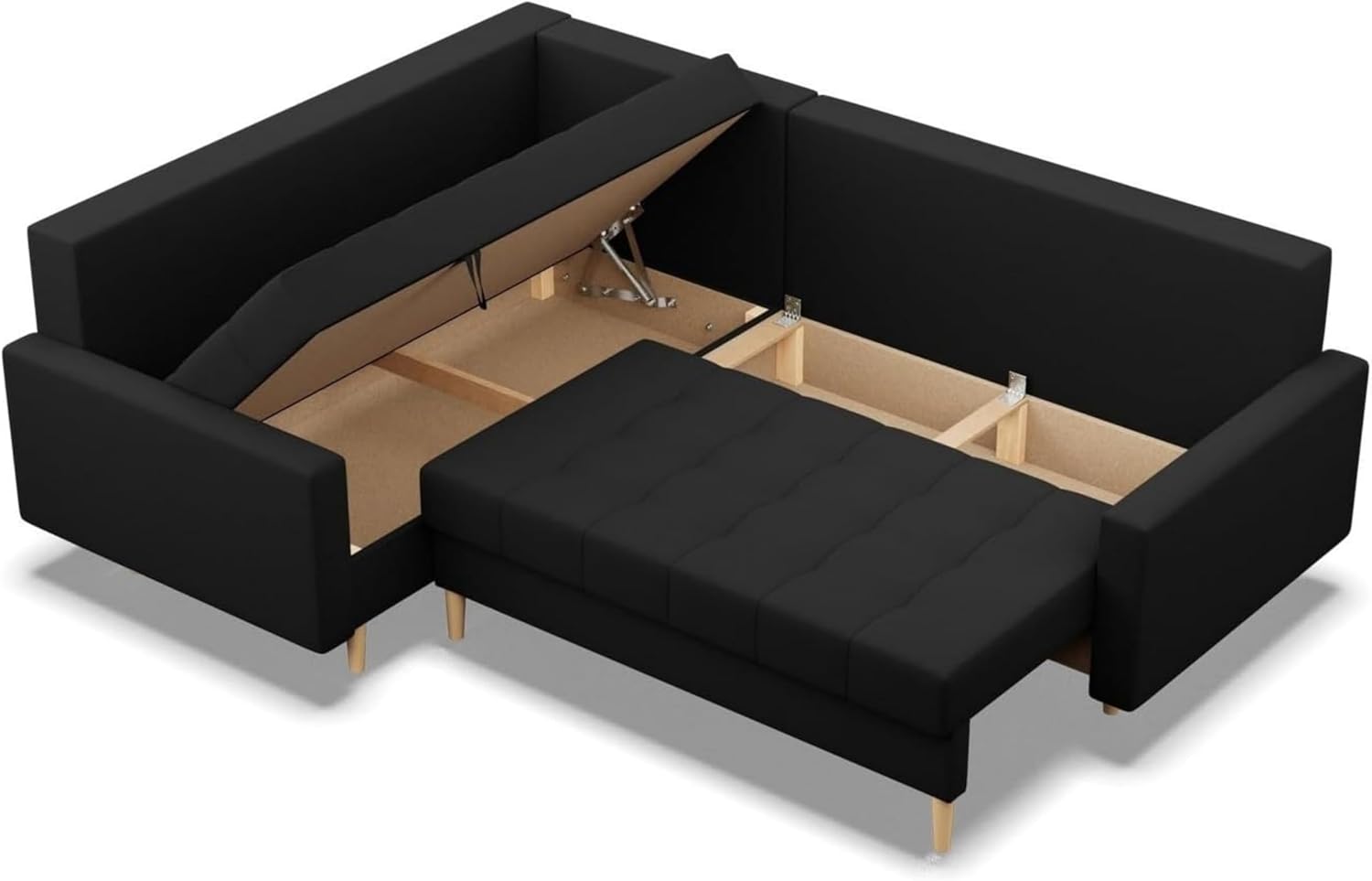 Mebligo - Ecksofa mit Schlaffunktion und Bettkasten Elma, Eckcouch mit Ottomane Links, Sofa L Form (BxTxH) 223 x 172 x 88 cm, Couch Wohnzimmer, Ecke Sofa, Schwarz (Lux 23)