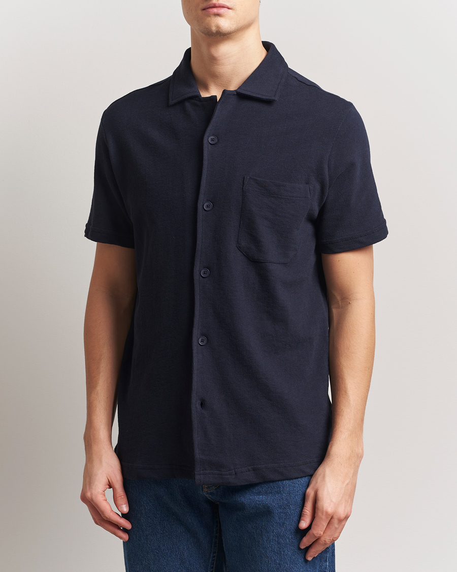 KnowledgeCotton Apparel Short Sleeve Boucle Shirt Night Sky