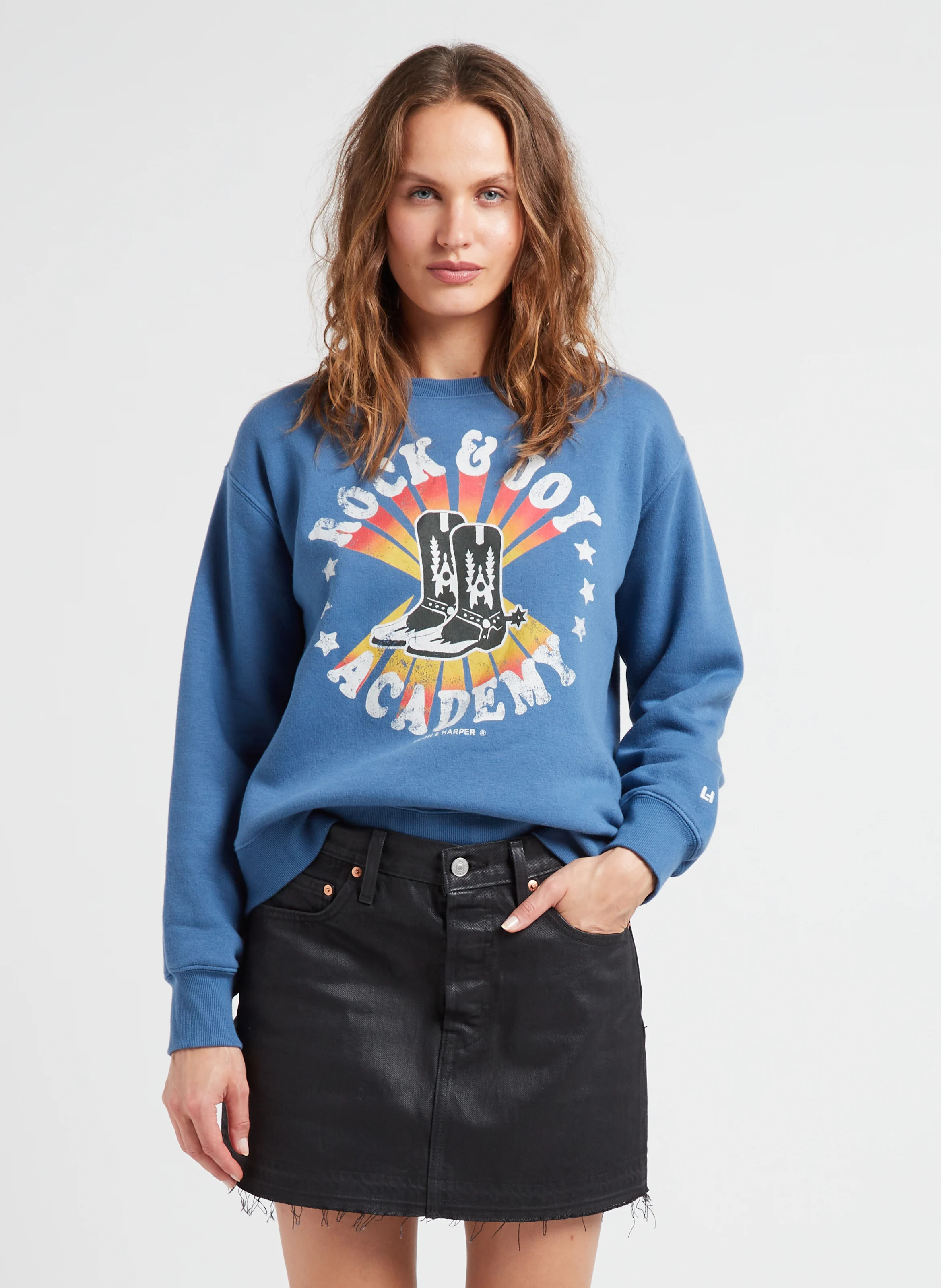 SORTIE - Sweat ample col rond sérigraphié en coton mélangé| Bleu