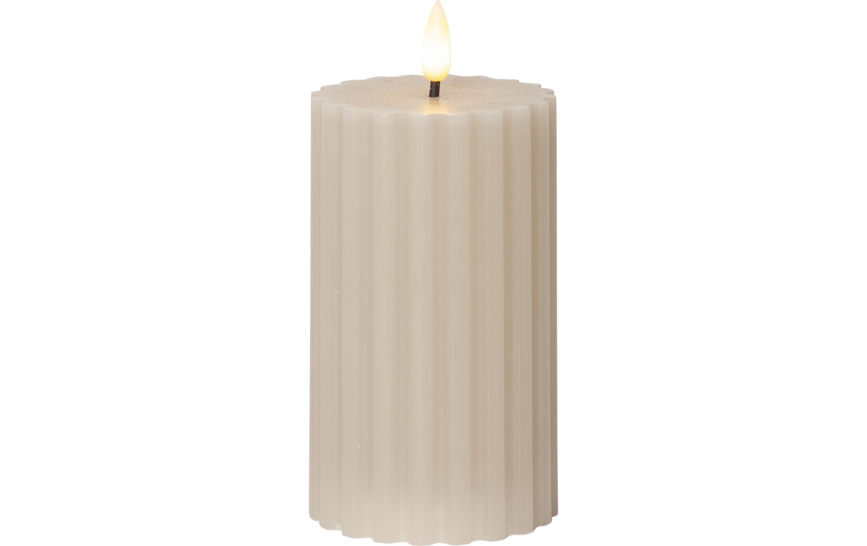 LED-Kerze Pillar Flamme Stripe, Ø 7.5 x 15 cm, BeigeKerze aus Wachs mit LED Leuchte