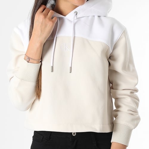 Sweat Capuche Femme Color Block 1336 Beige Blanc