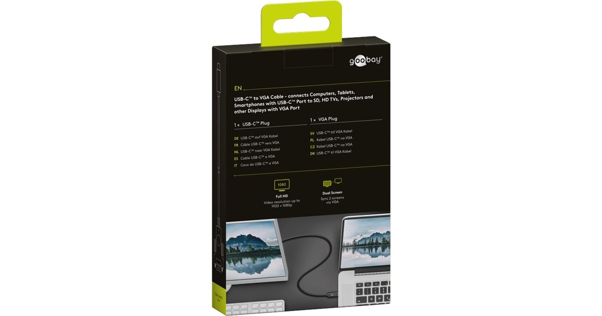 goobayUSB-C naar VGA adapterkabel  (Zwart, 1,8 meter)