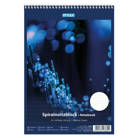 Stylex Spiral-Notizblock mit 40 Blatt, DIN A5, liniert, 10 Stück