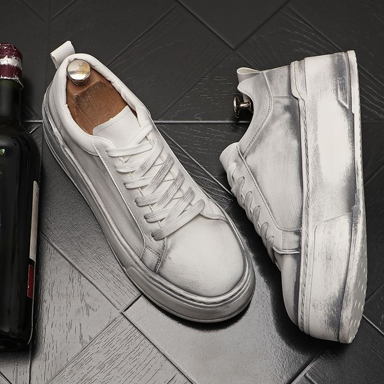 Mr Ozera - Platform Washed Lace Up Sneakers