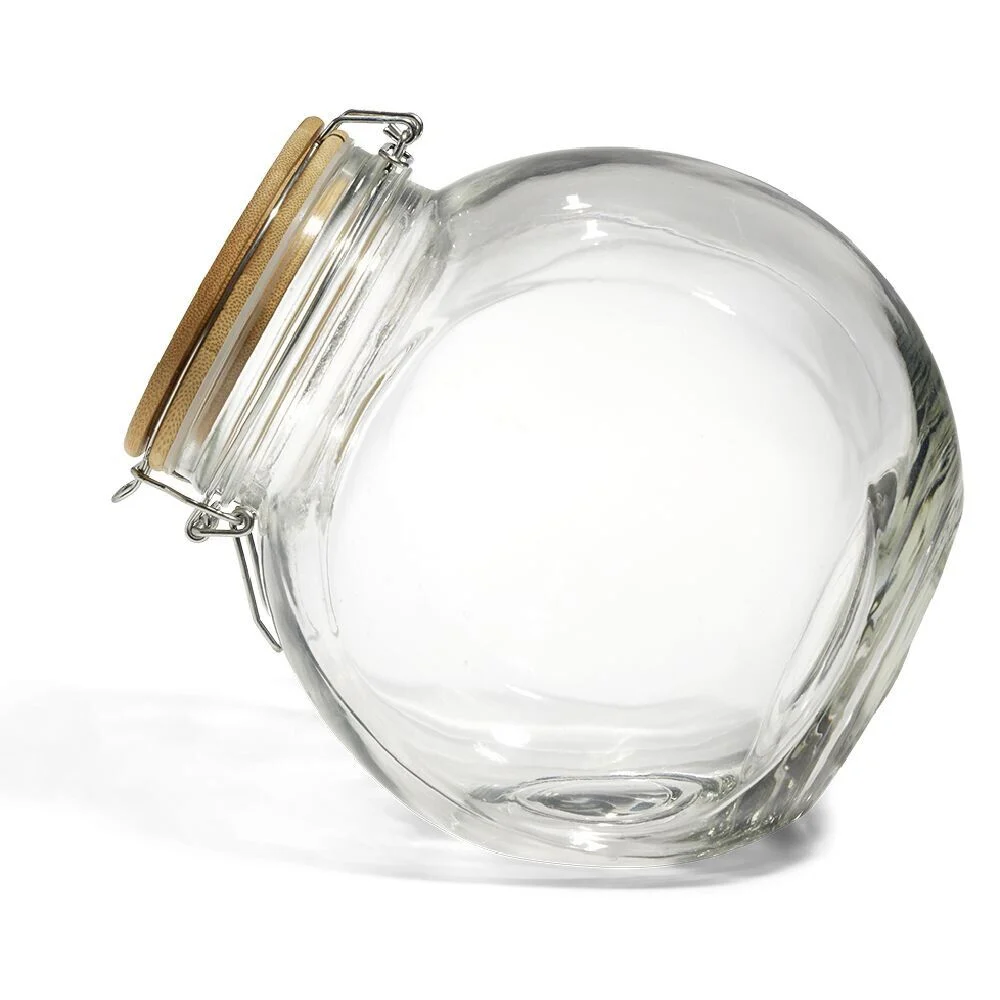 Bocal verre transparent 2,1L avec couvercle bambou et clip en fer