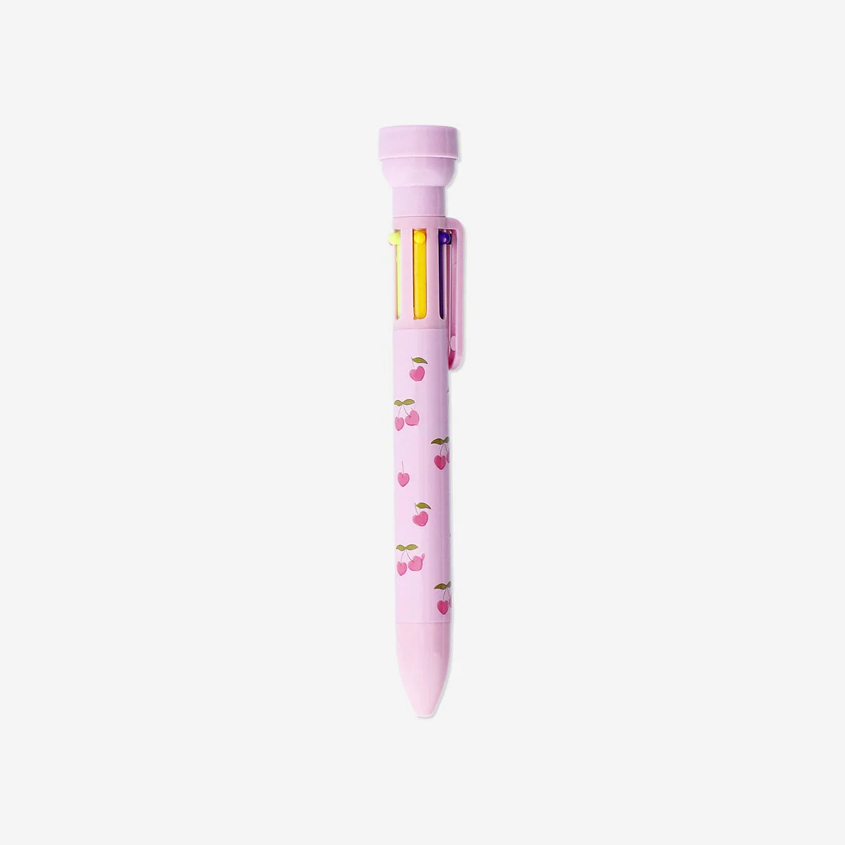 Pink kuglepen med flerfarvet blæk