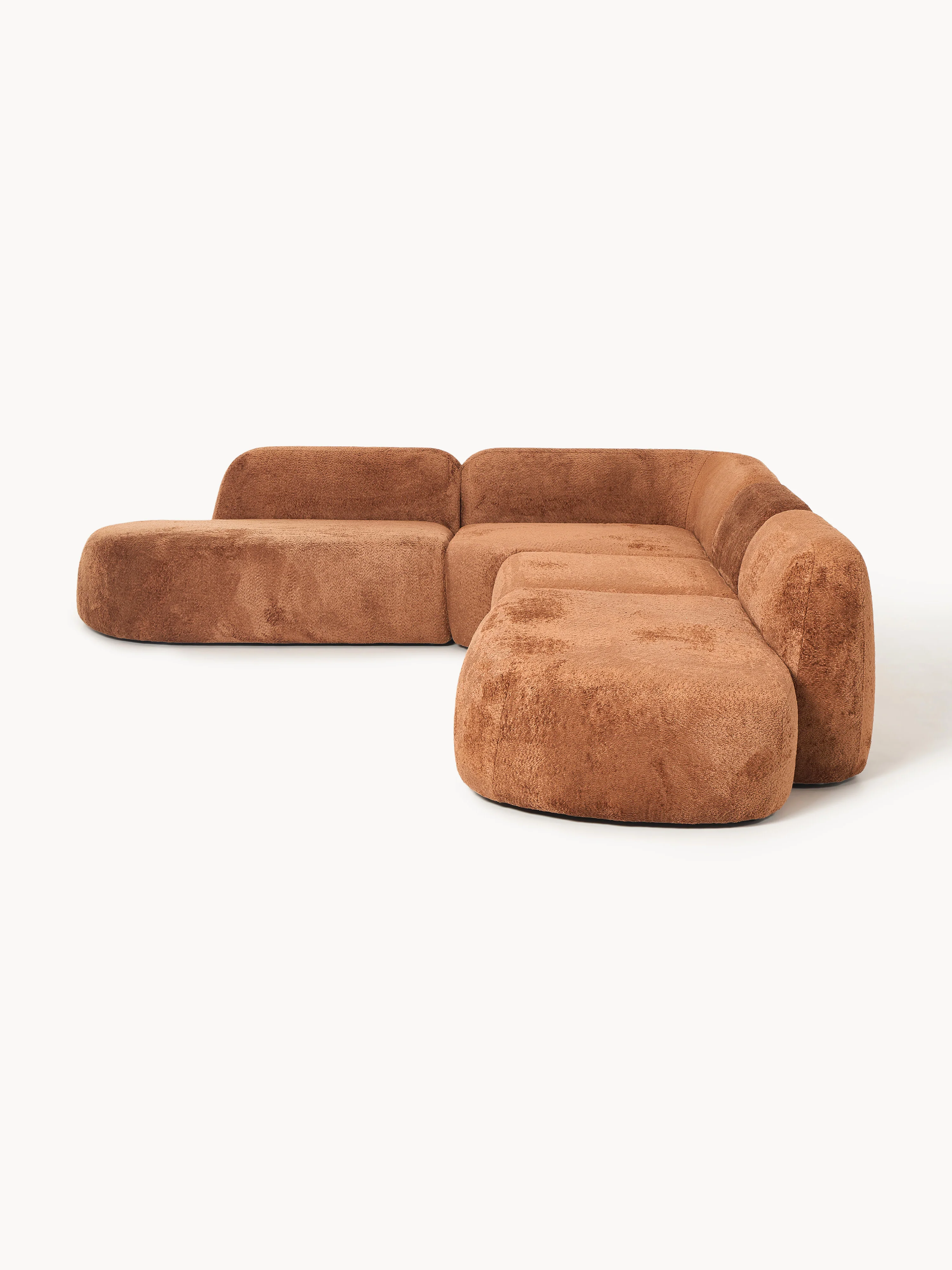 XL modulaire teddy bouclé hoekbank Wolke (4-zits) met chaise longue