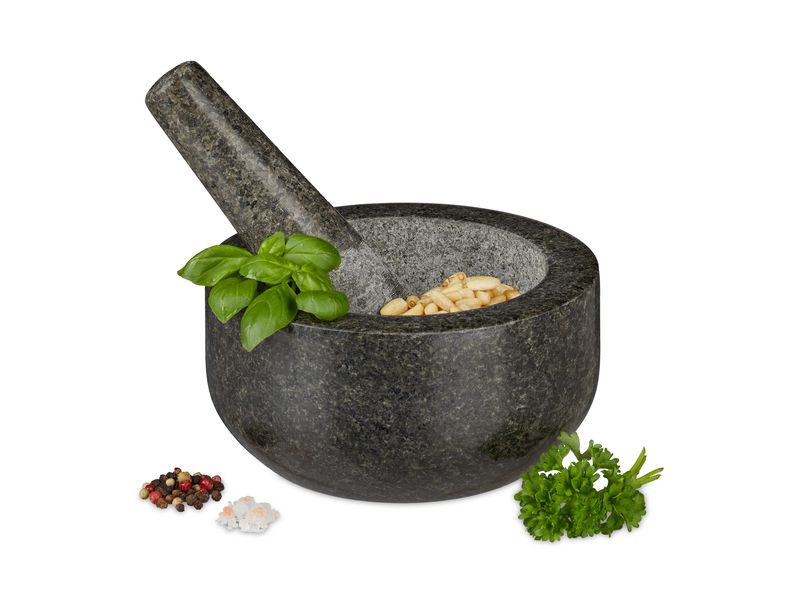 relaxdays Mörser mit Stössel 16 cm, Granit Polierter Gewürzmörser und Stössel