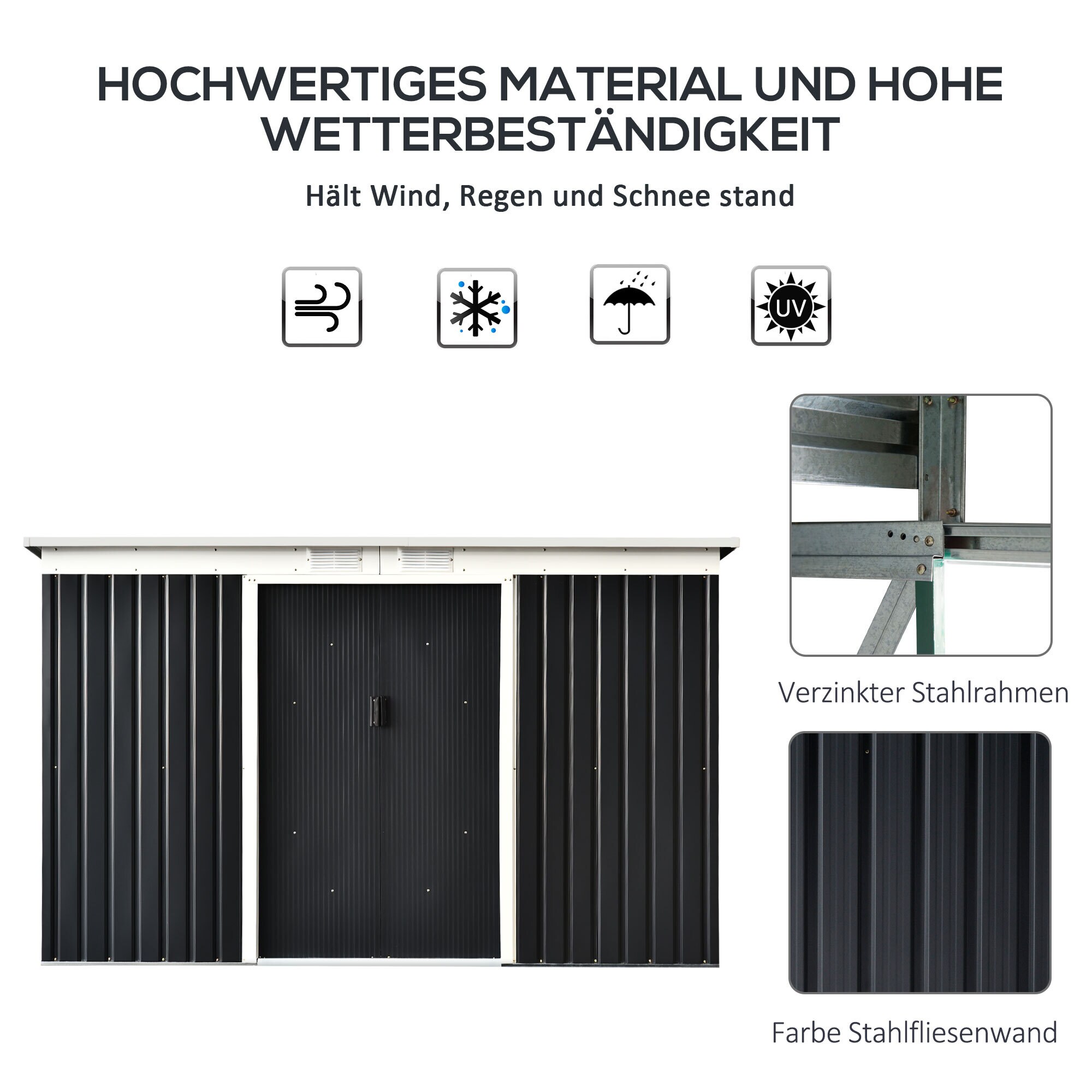 Outsunny Geräteschuppen mit Schiebetür 277 x 130 x 173 cm (LxBxH)