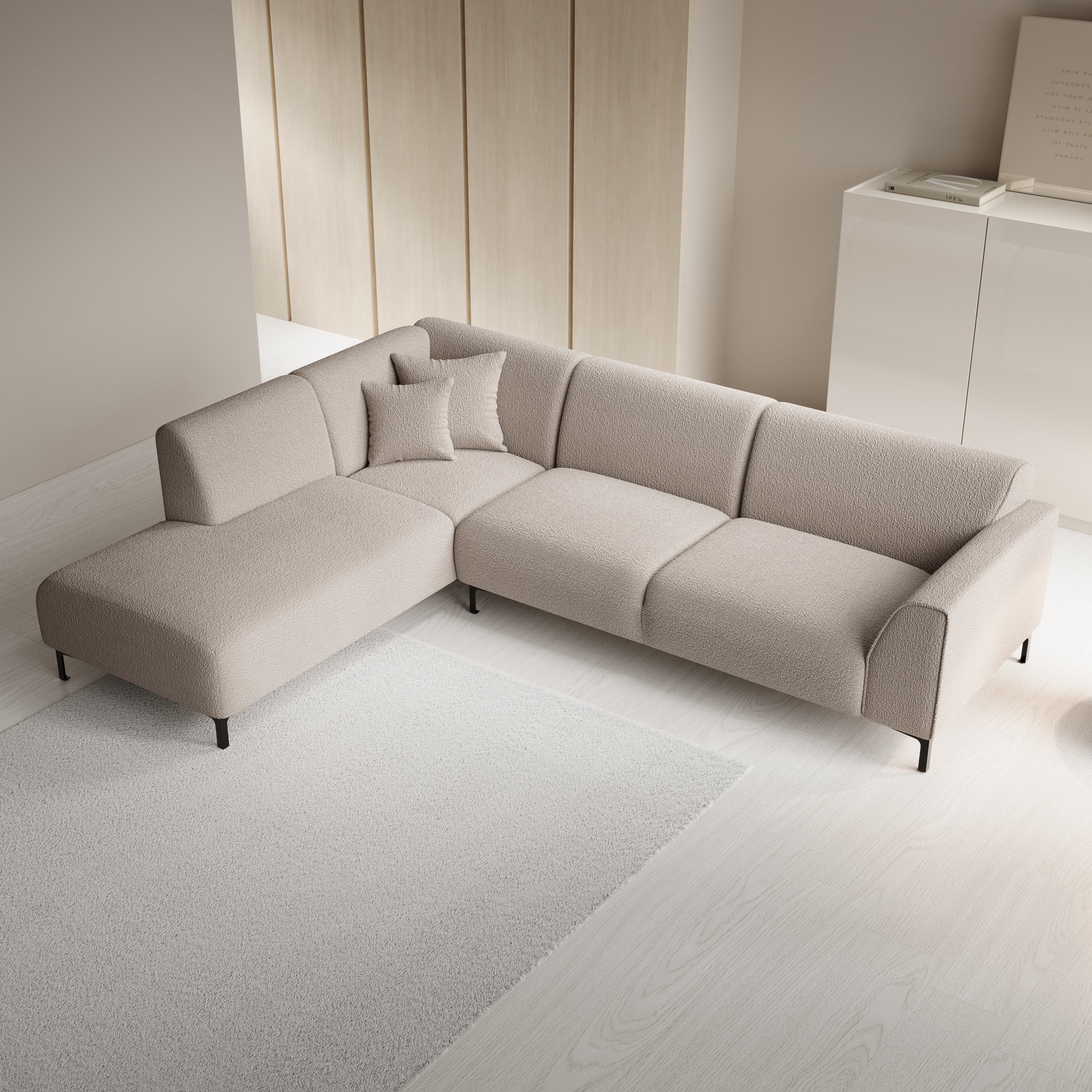 Moana - Hoekbank 4-zits met chaise longue - Teddystof beige - Links