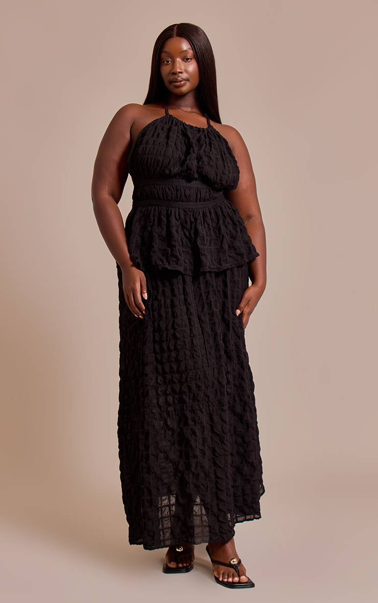 Noir Jupe Longue Froncée Texturée Grande Taille Coordonnée