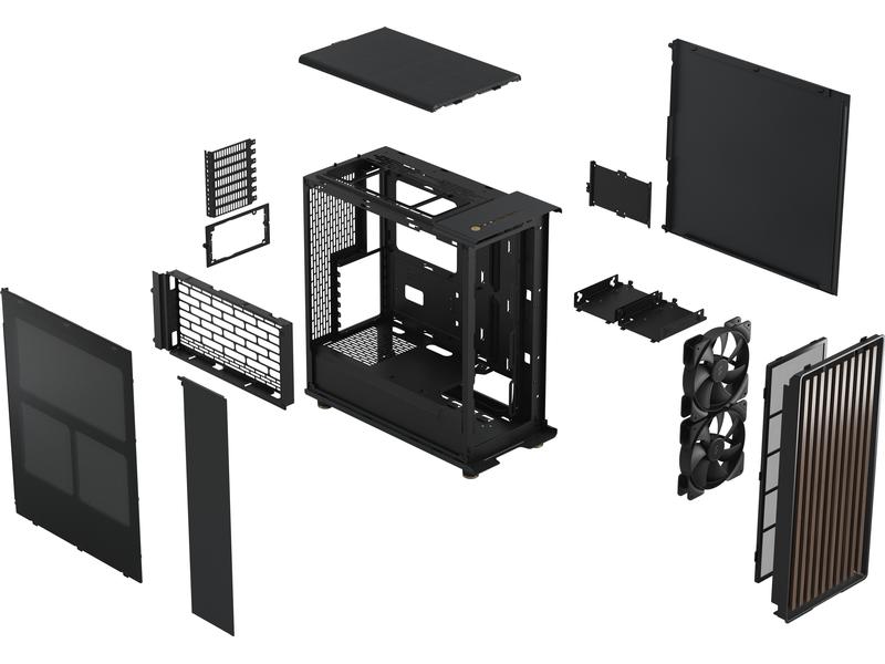 Fractal Design PC-Gehäuse North Schwarz Elegantes Gehäuse mit offener Front aus echtem Walnussholz