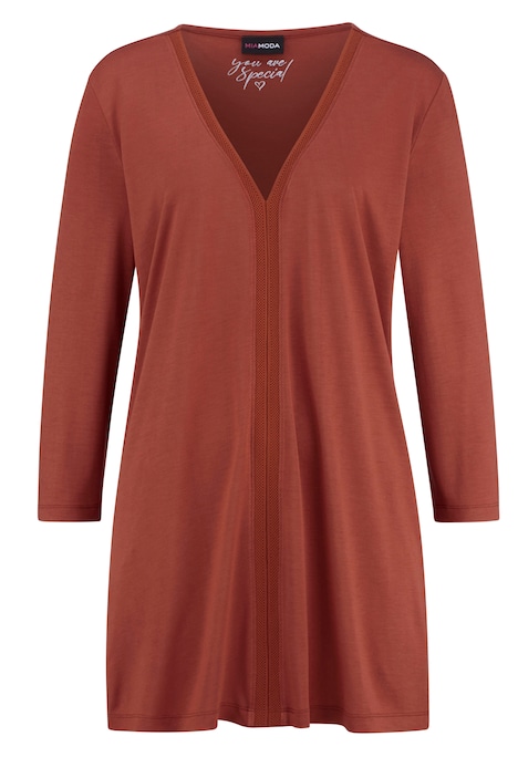 Longshirt, Ziernaht, V-Ausschnitt, 3/4-Ärmel