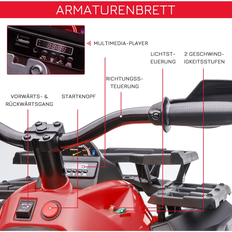 HOMCOM Elekto-Quad mit MP3-Musikplayer rot