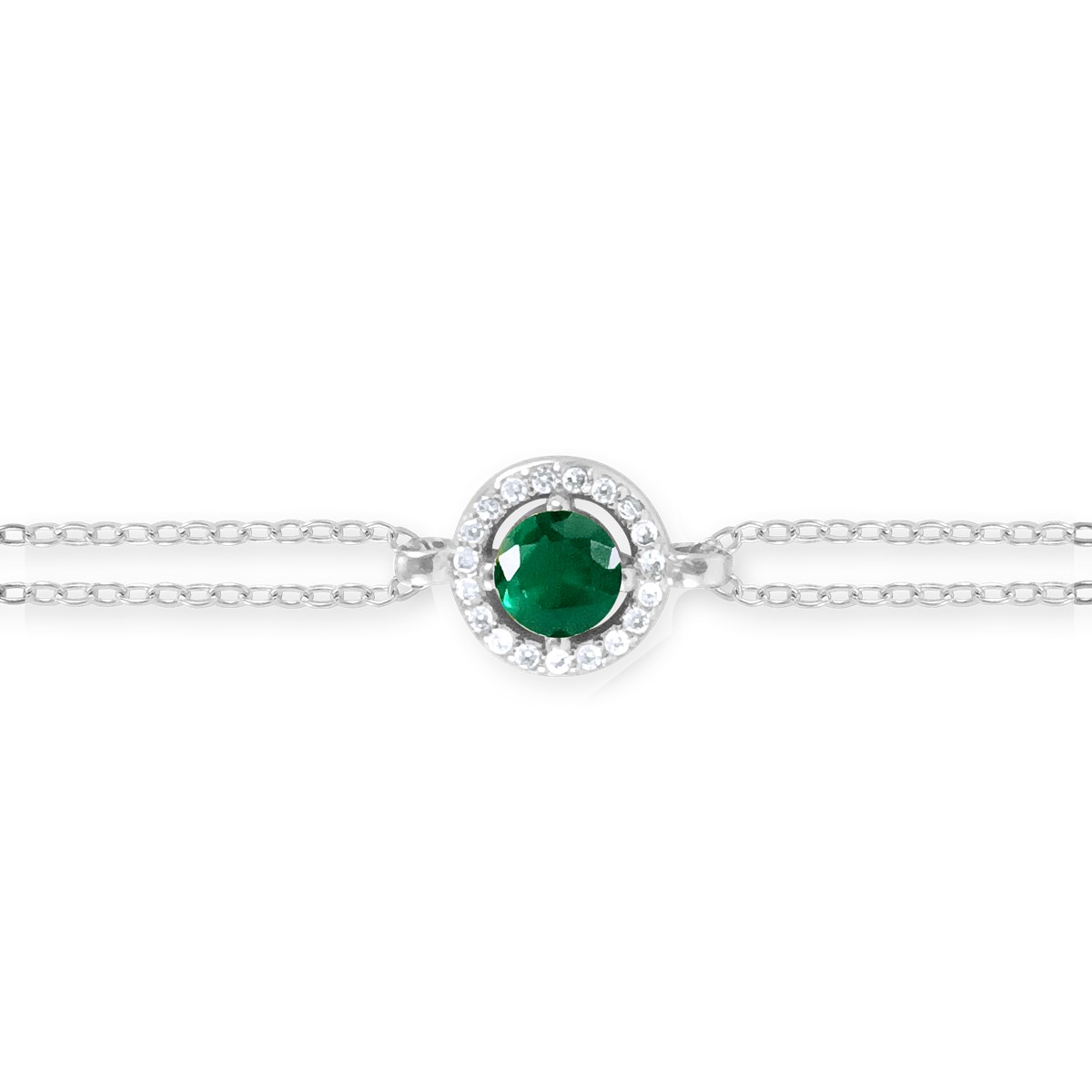 Bracelet en argent 925 rhodié avec oxydes de zirconium teinte émeraude