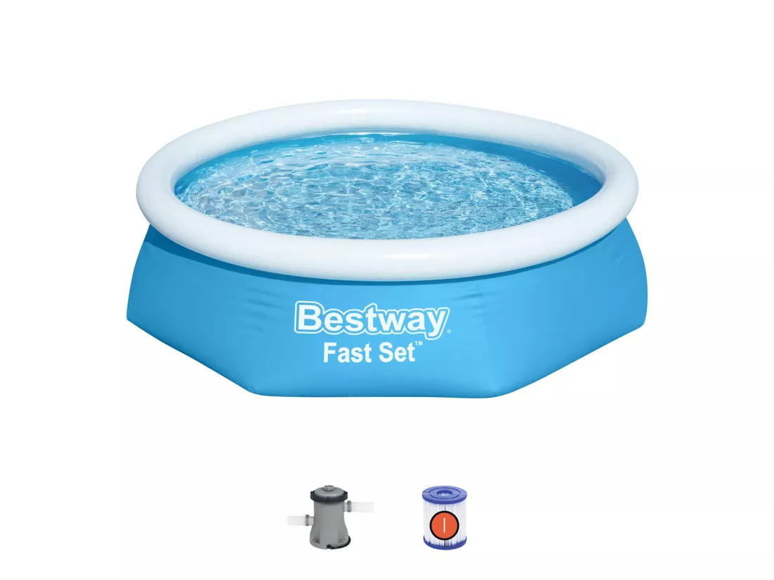 Piscine Gonflable pour Enfants Bestway Fast Set Ø244x61 cm Épurateur à Cartouche 1.249 l/h Bleu