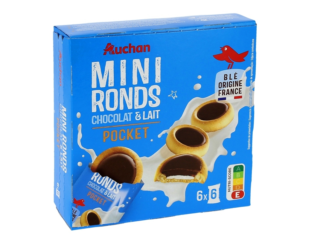 MINI TARTELETTES AUCHAN COM RECHEIO DE LEITE E COBERTURA DE CHOCOLATE 6UN X6SAQ 225G
