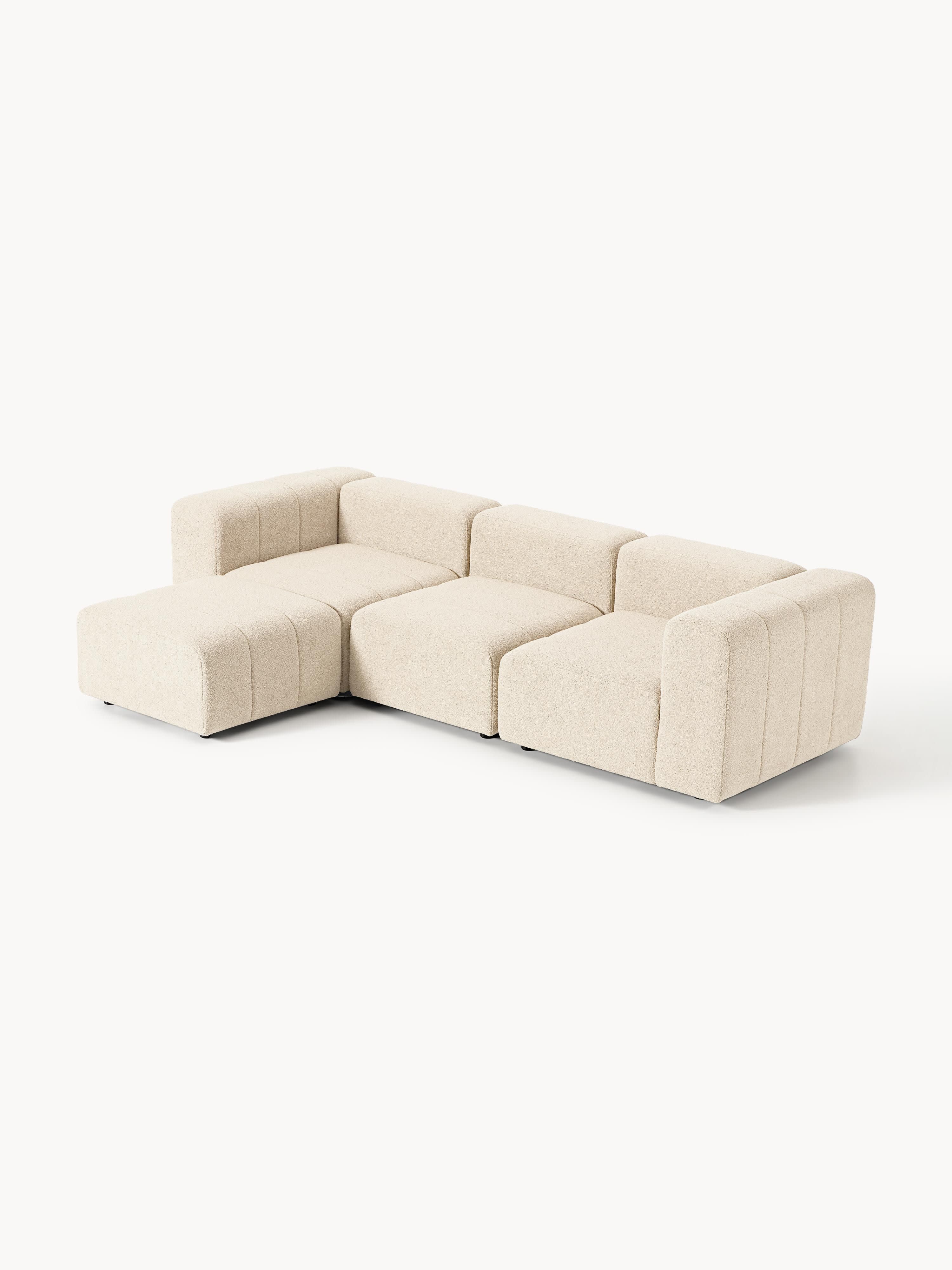 Modulaire bouclé bank Lena (4-zits) met poef (links/rechts)