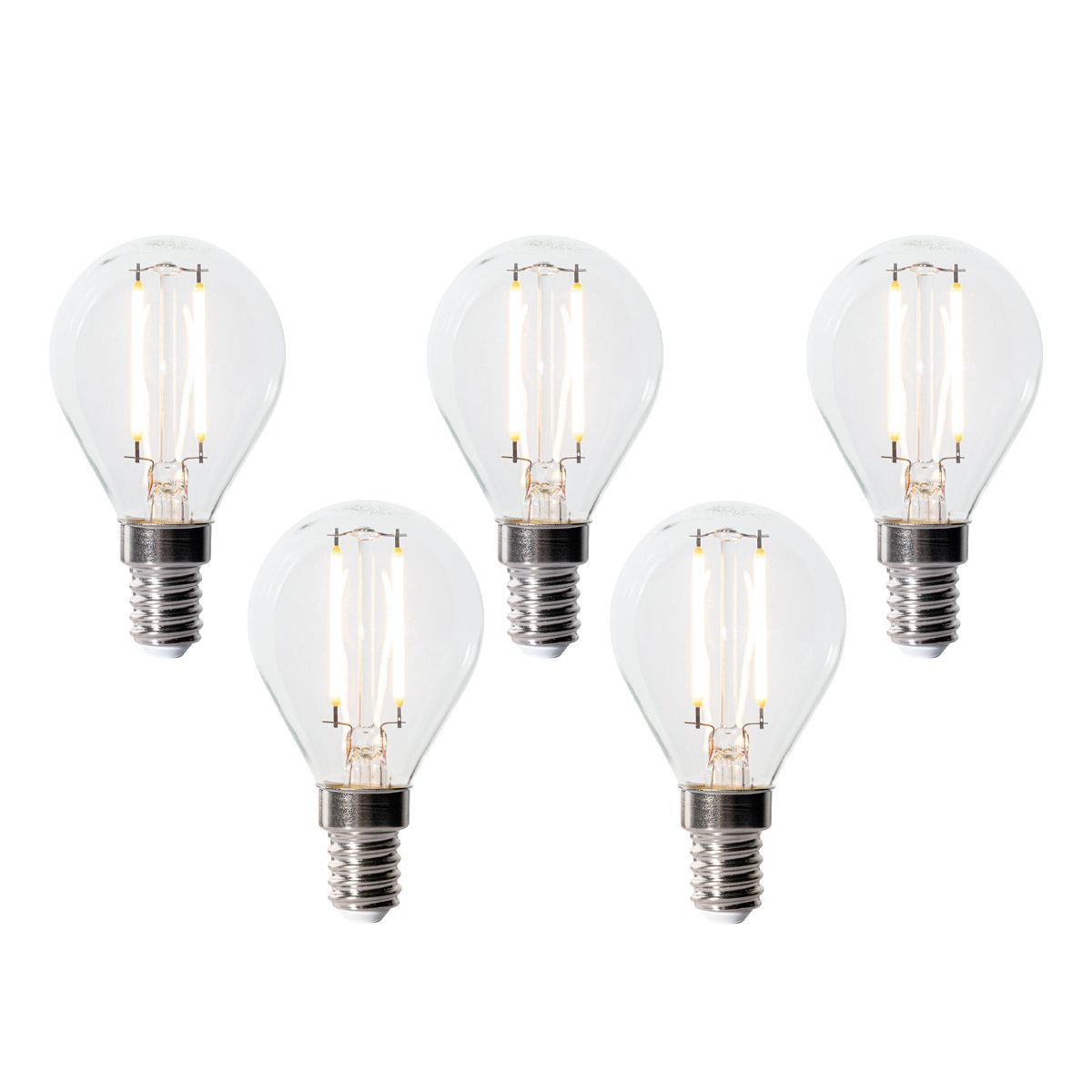 Set van 5 E14 dimbare LED lamp P45 helder glas 3W 250 lm 2700K