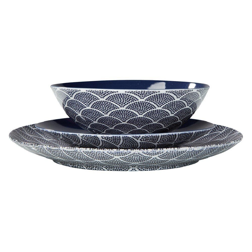 Assiette à dessert en porcelaine décor vague japonaise