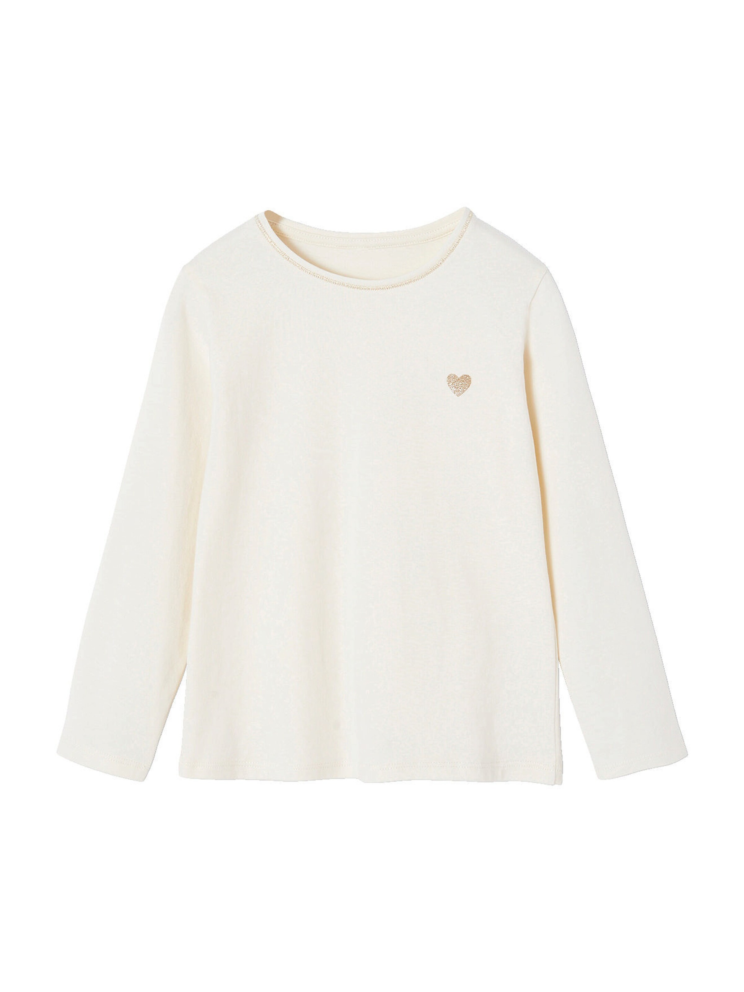Vertbaudet Mädchen Shirt mit Glitzerherz und Recycling-Baumwolle BASIC wollweiß