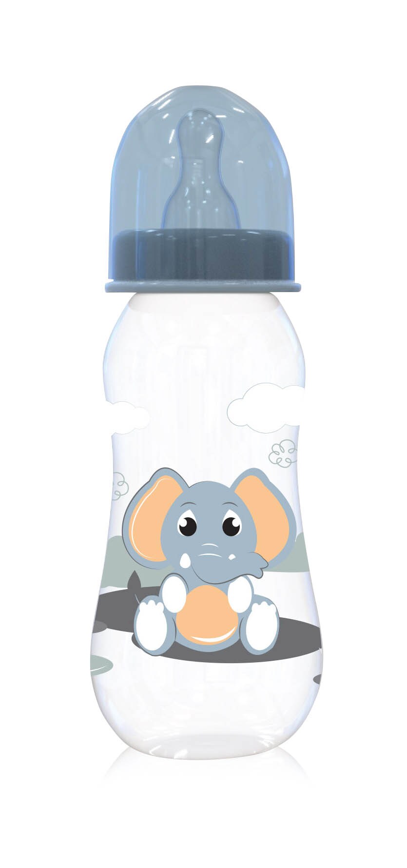 Baby Care Babyflasche 250 ml Tiere Silikonsauger Größe 0+ Schutzdeckel ab Geburt blau