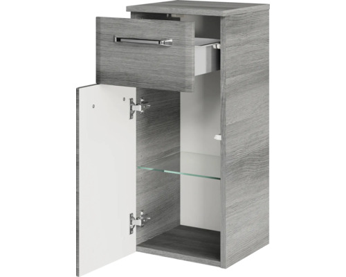Pelipal Quickset 328 badkamermeubelset, BxHxD 145 x 200 x 39 cm, grafiet getextureerde fronten, met witte glazen wastafel, onderkast en bovenkast 328.120007