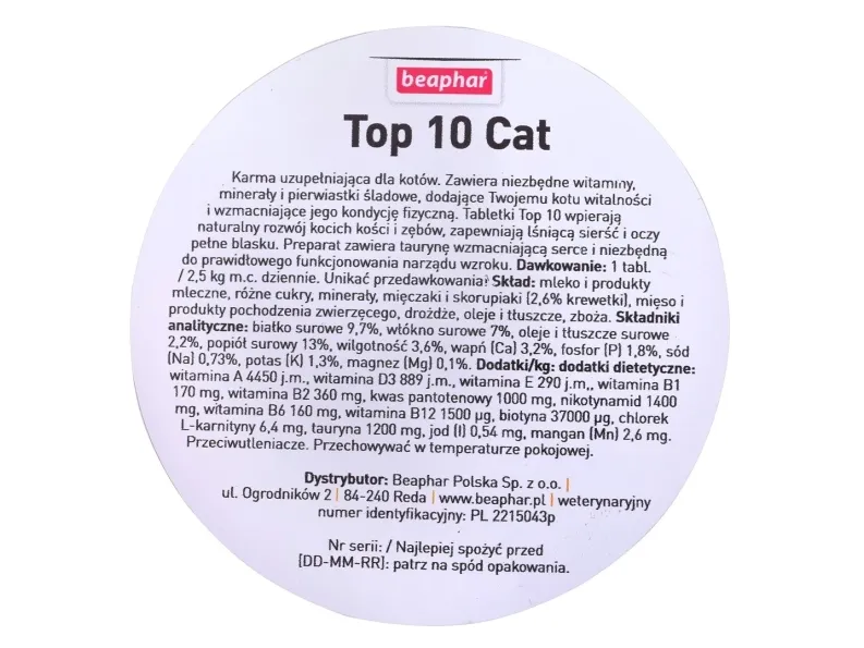 Beaphar TOP 10 Cat vitaminpræparat med taurin til katte 180 tabletter