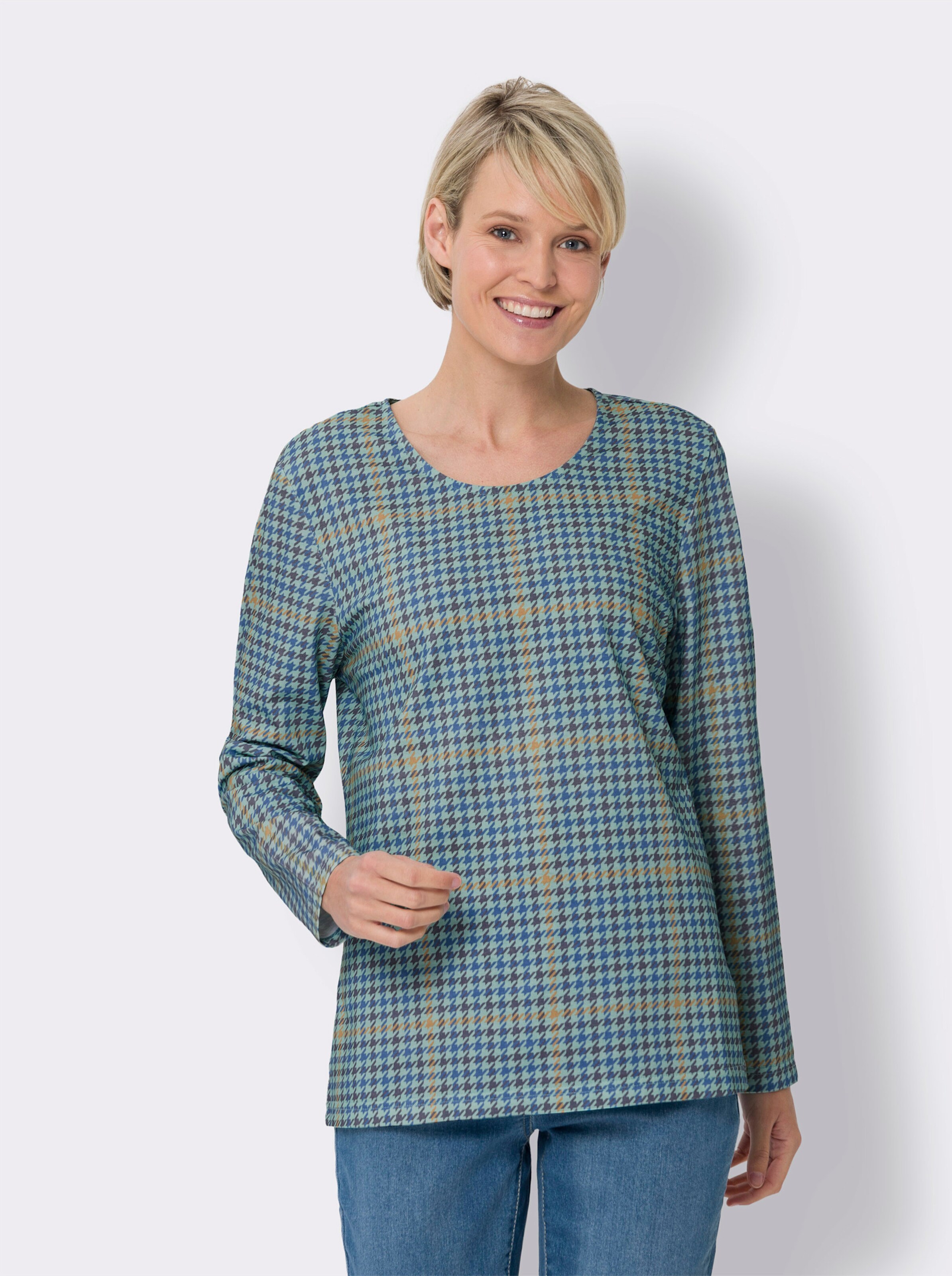 Langarmshirt mit Hahnentritt-Muster