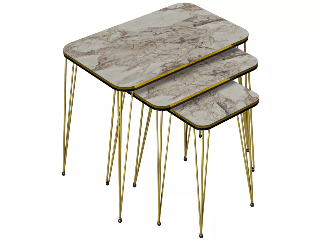Set de 3 tables d'appoint Rudkøbing rectangulaires gigognes marbre blanc or [en.casa]