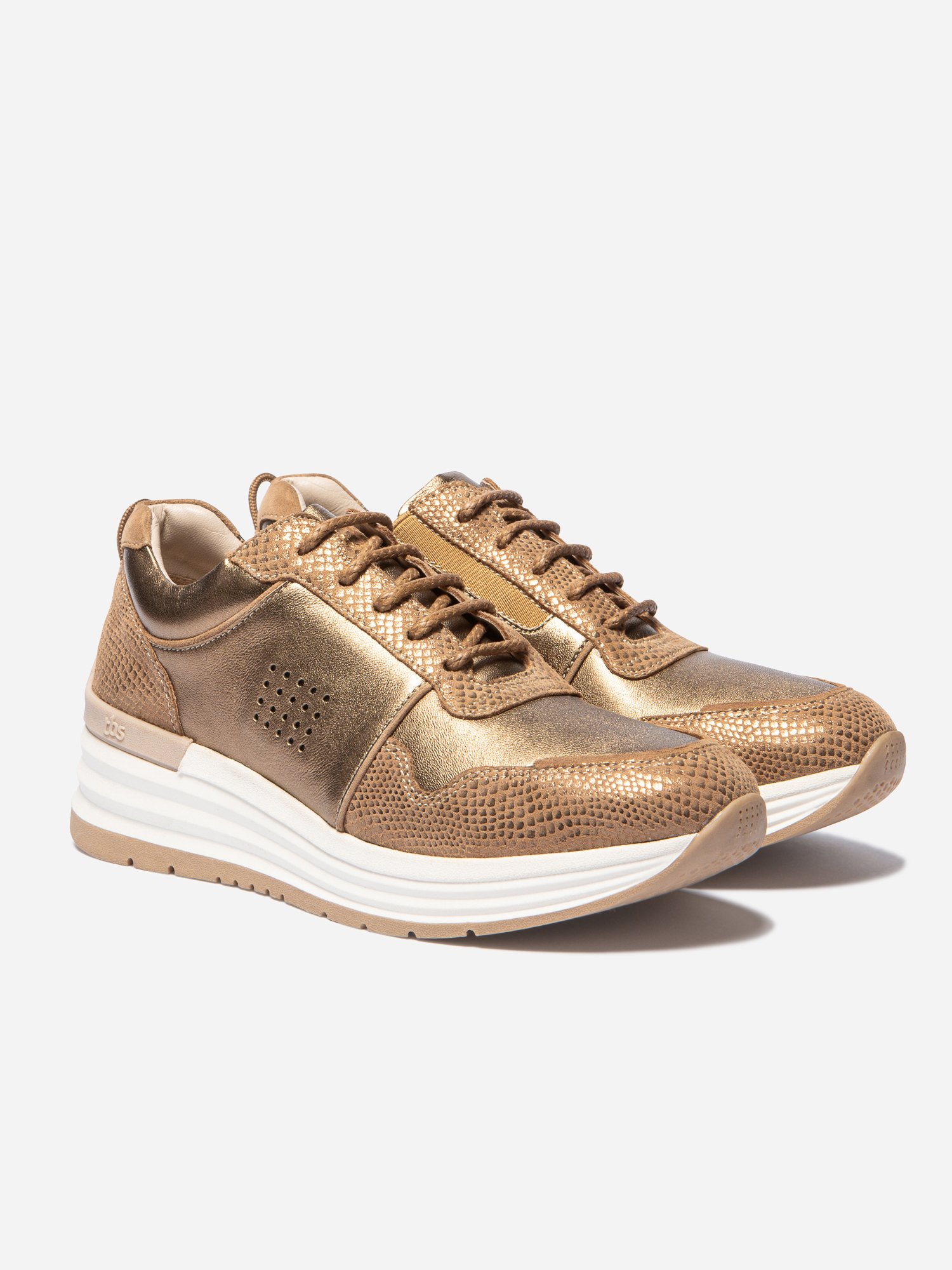 Baskets Compensées Femme Cuir Doré