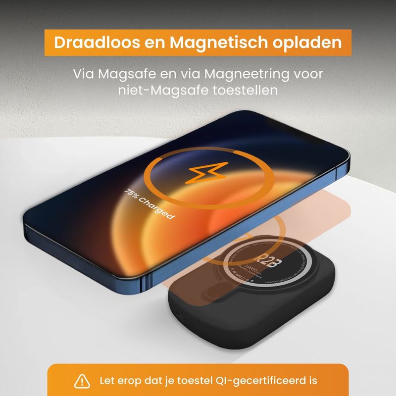 R2B - Telefoonhouder - Zwart - Model Den Haag - Waterdicht - Inclusief MagSafe Powerbank
