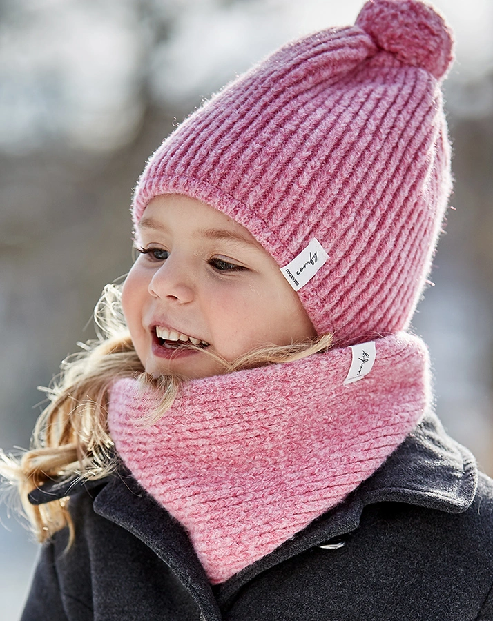 Beanie WINTER POMPON in pink meliert
