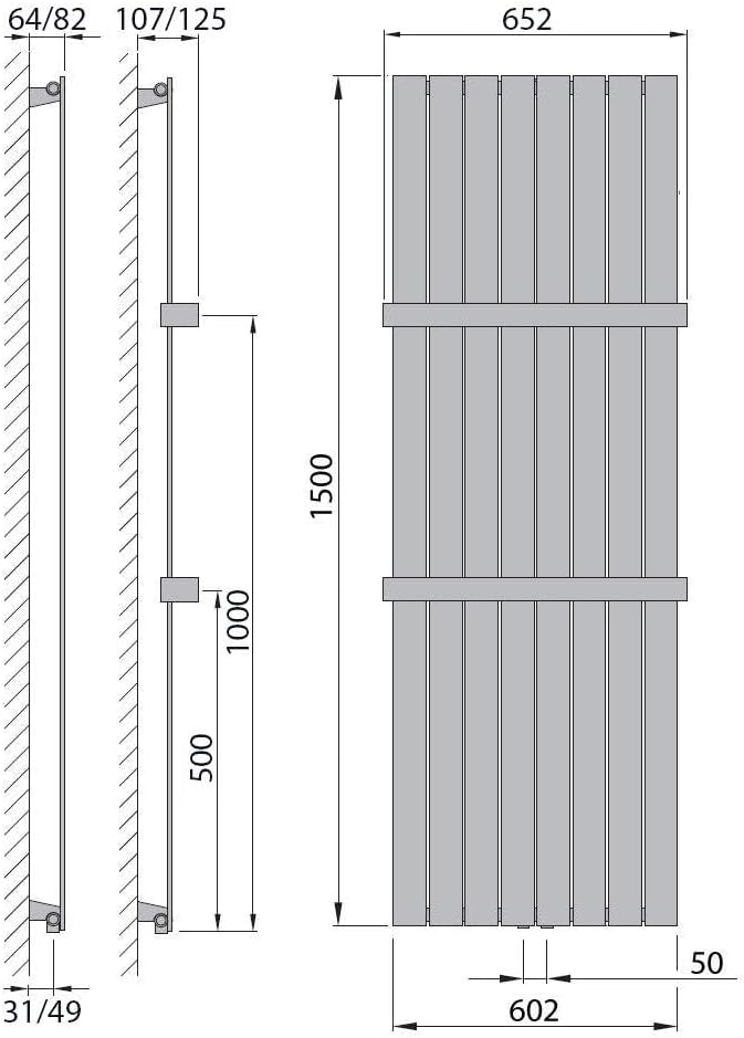 Paneelheizkörper Heizkörper Badheizkörper weiß 1500 x 602 mit Mittelanschluss und 2 Handtuchstangen (915 Watt nach EN442)