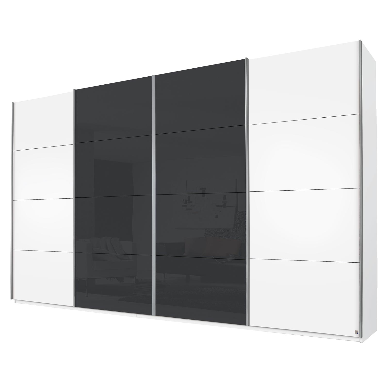Schwebetürenschrank - Alpinweiß-Basaltglas - 4-türig - 360 cm